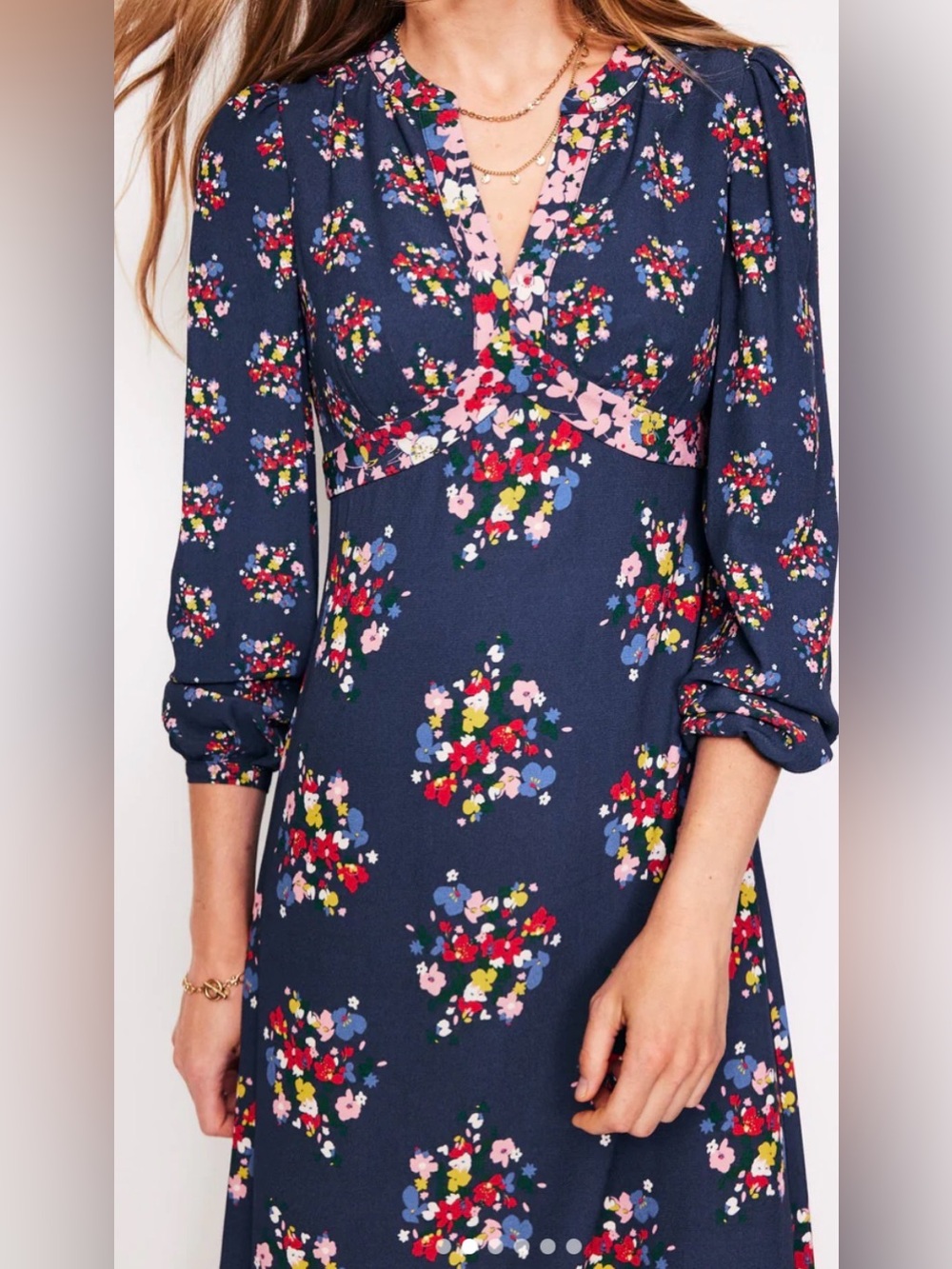 Boden Imelda Border Print Midi Dress French Navy, Poppy Bouquet R12 Floral - Picture 3 of 15